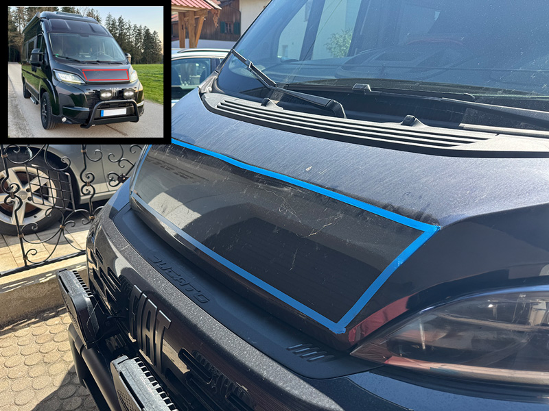 Test Fläche für Solarpanel auf Motorhaube Fiat Ducato