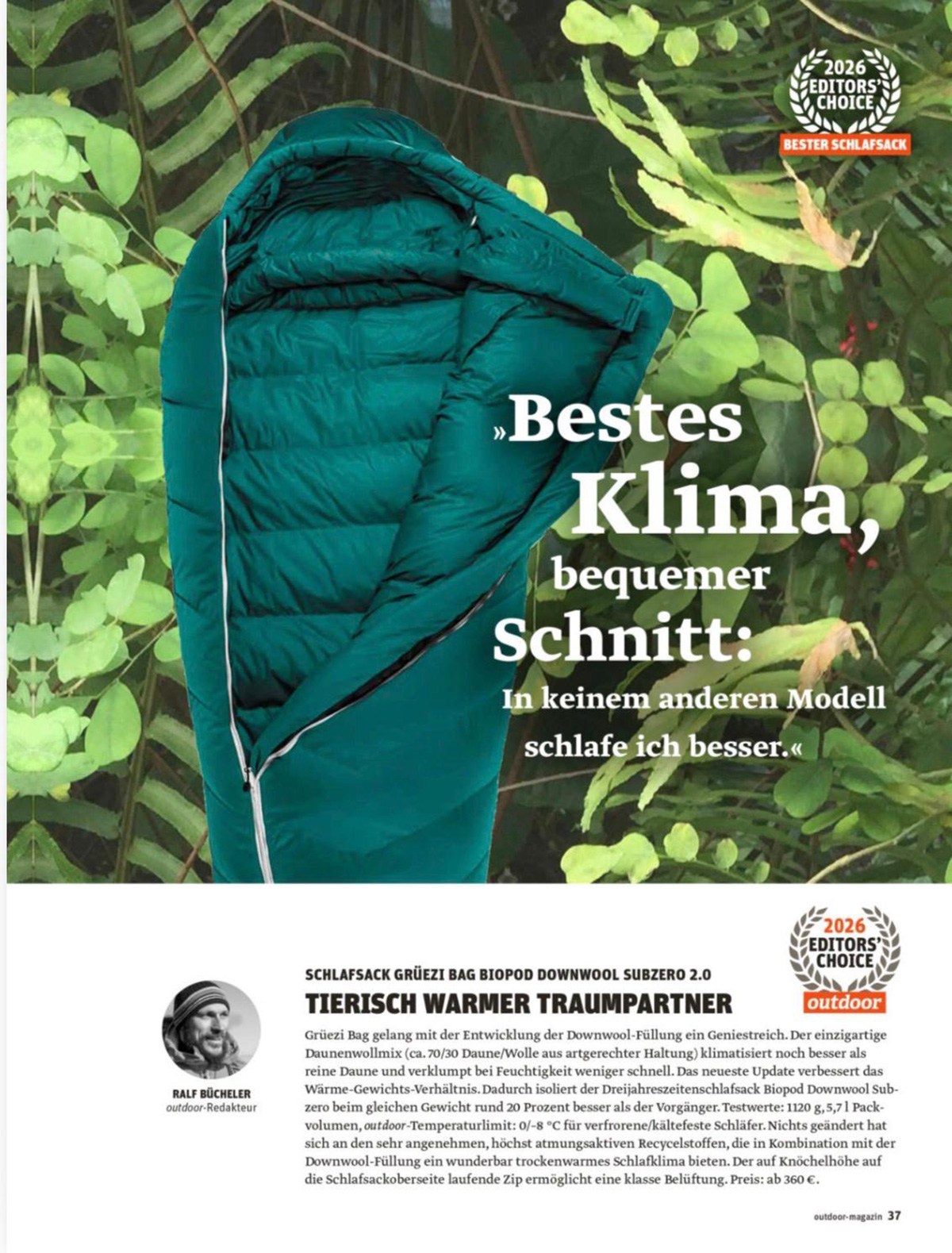 Bester Schlafsack: Grüezi Bag Biopod Downwool Subzero 2.0