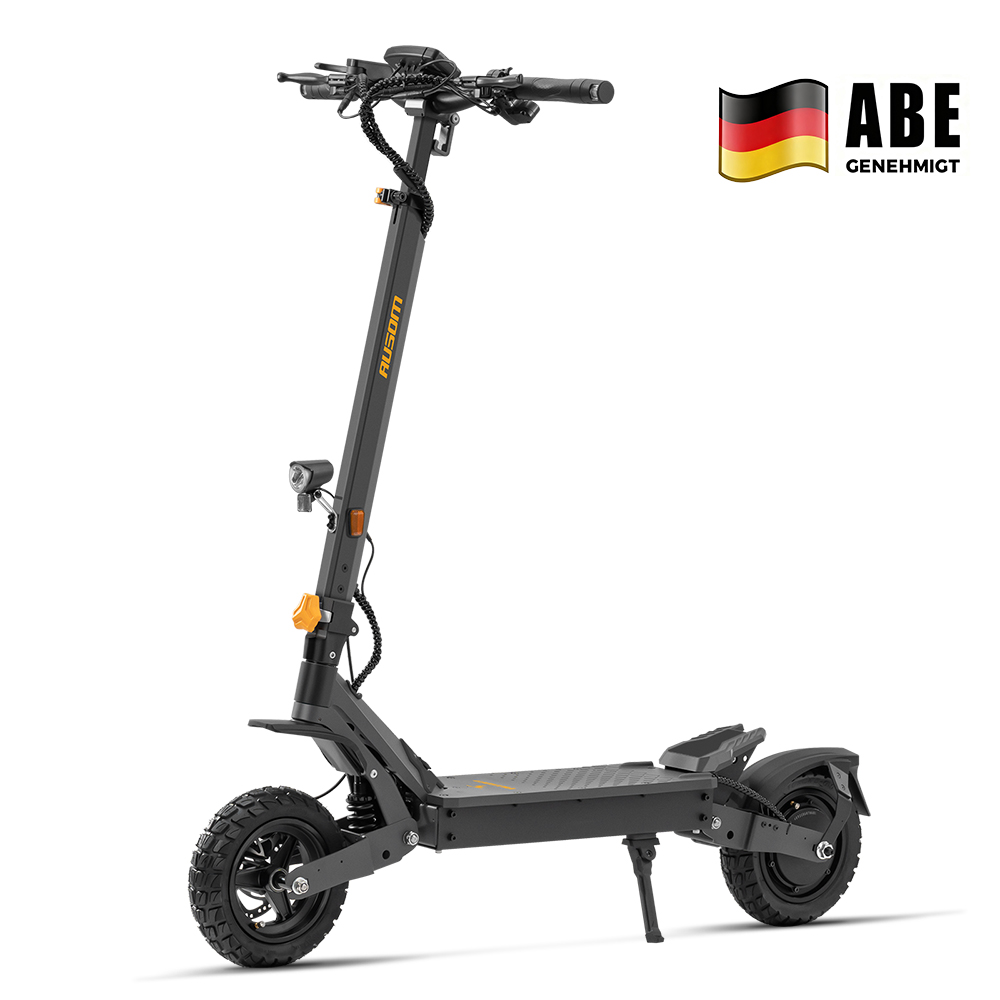 Ausom L1 Elektroroller ABE-Version, 500-W-Motor, 48-V-20,8-Ah-Akku, 10-Zoll-Reifen, 20 km/h Höchstgeschwindigkeit, 90 km Reichweite, Scheibenbremsen vorne und hinten, Schwingarmfederung, NFC- und Passcode-Entsperrung