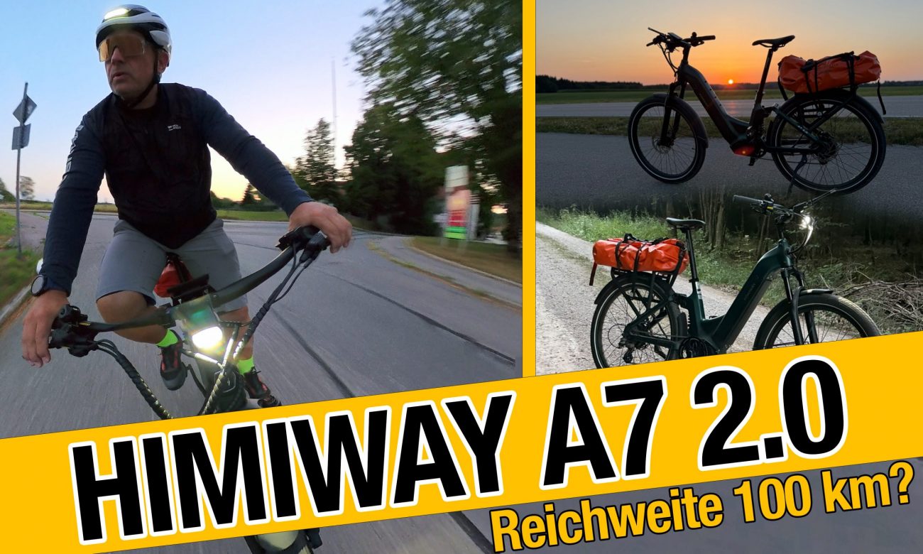 Himiway A7 2.0 Reichweite – Heiko beim Pendeln und das Bike bei Sonnenuntergang