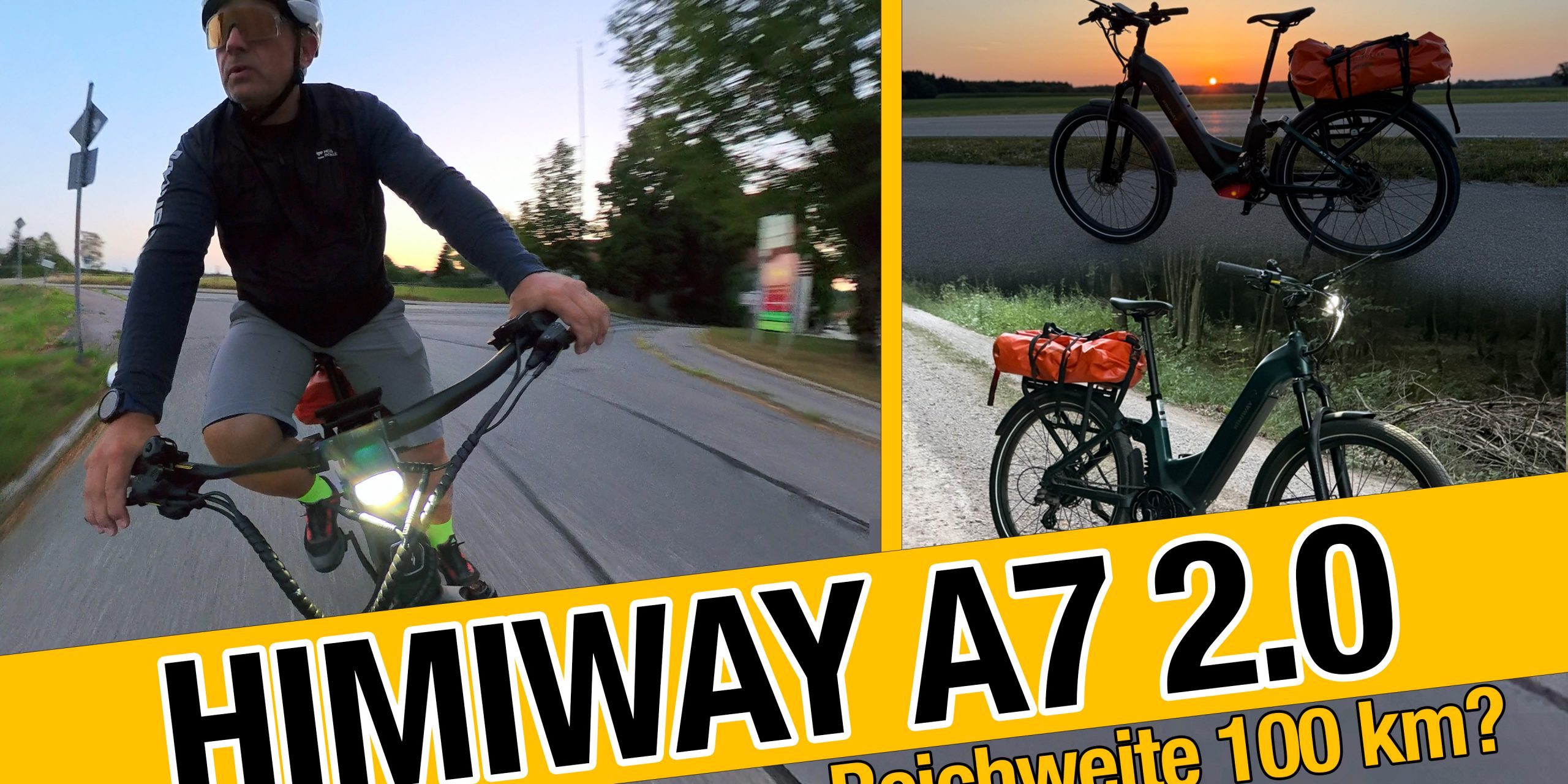 Himiway A7 2.0 Reichweite – Heiko beim Pendeln und das Bike bei Sonnenuntergang