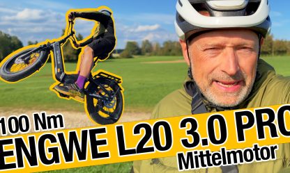 YouTube-Thumbnail zum ENGWE L20 3.0 Pro Test auf dem Bergbiker-Kanal mit 100 Nm Mittelmotor