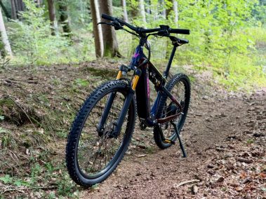 Reifen und Federgabel des Vakole EMT29 12S im Gelände