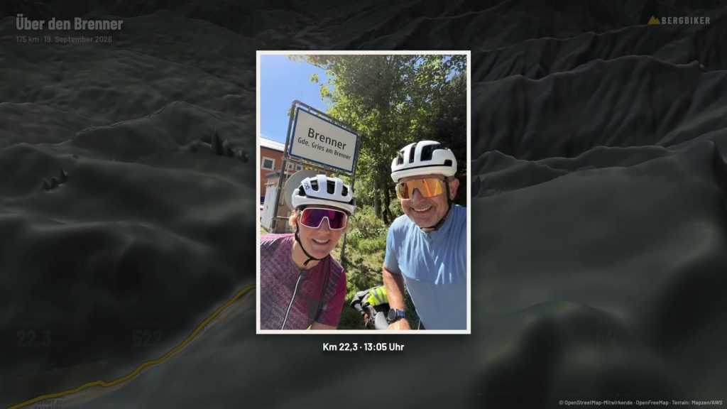 gipfelkino-foto-an-der-strecke Gipfelkino Replay mit Foto vom Brenner-Ortsschild an der Strecke bei Kilometer 22,3