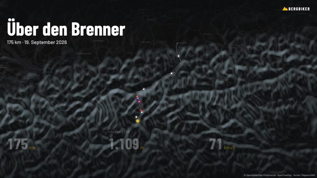 gipfelkino-titel-dunkel Gipfelkino Replay der Tour Über den Brenner: Titelbild mit Strecke im dunklen Karten-Look
